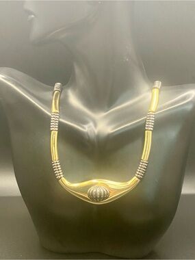 Vintage Signed Monet Two-Tone Tubogas Choker Necklace – 14"